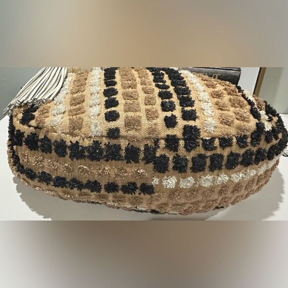 Sam Edelman Woven Tassel Tote Shoulder Bag Cream Brown Boho Oversized - Picture 8 of 12